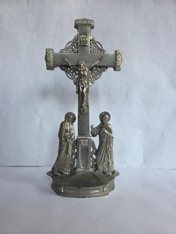 Crucifix - zamak - 1930-1940 - Antieke altaarkruisbeeld -