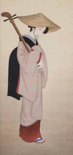 Een reizende muzikante - Dame met shamisen  - - unknown -
