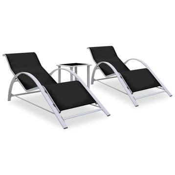 vidaXL Ligbedden 2 st met tafel aluminium zwart, Tuin en Terras, Ligbedden, Verzenden, Nieuw