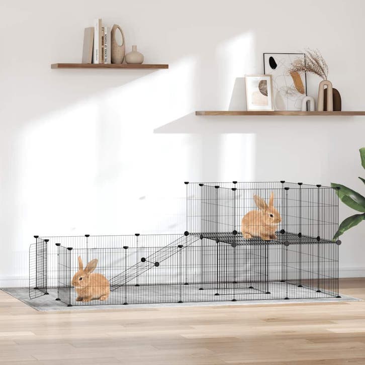 vidaXL Huisdierenkooi met deur 36 panelen 35x35 cm staal, Dieren en Toebehoren, Knaagdieren en Konijnen | Hokken en Kooien, Nieuw