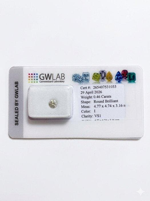 1 pcs Diamant (Natuurlijk) - 0.46 ct - Rond - I - VS1 -, Bijoux, Sacs & Beauté, Pierres précieuses