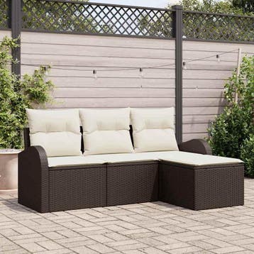vidaXL Bankstel 4 st Bruin en wit poly rattan, Verzenden, Nieuw