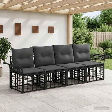 vidaXL Buiten bank set 4 st Zwart en Donker Grijs Polyester, Verzenden, Nieuw