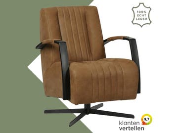Leren draaifauteuil Galaxy - Kenia Brown (bruin) - Stervoet, Ophalen of Verzenden