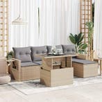 vidaXL 6-delige Loungeset met kussens poly rattan beige, Verzenden, Nieuw, Loungeset