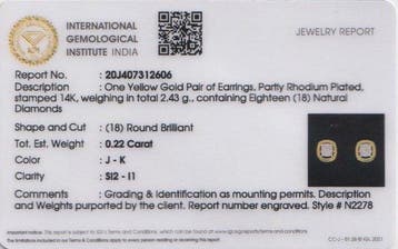 Boucles doreilles cloutées - 14 carats Or jaune - 0.22ct.