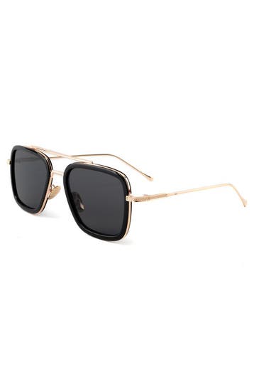 KIMU® Zonnebril 70s Pilotenbril Goud Montuur Zwarte Glazen, Ophalen of Verzenden