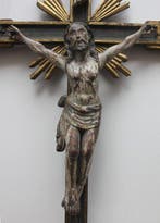 Antique Crucifix - Bois polychrome - aux environs de 1700 -, Antiquités & Art
