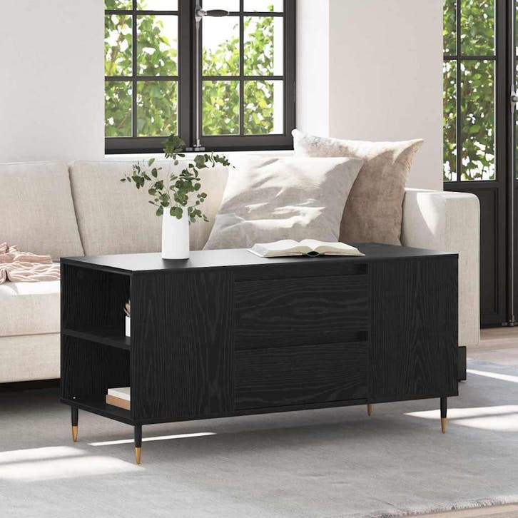 vidaXL Salontafel Zwart Eiken 102 x 44,5 x 50 cm Bewerkt, Huis en Inrichting, Tafels | Salontafels, Nieuw, Verzenden