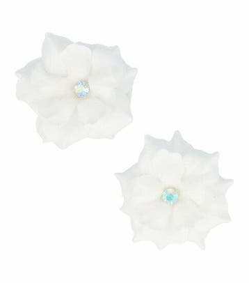 Haarspeld Duckklemmen 6cm – Bloemvorm met Steentje – Wit –