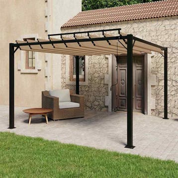 vidaXL Prieel met lamellendak 3x3 m stof en aluminium taupe, Verzenden, Nieuw