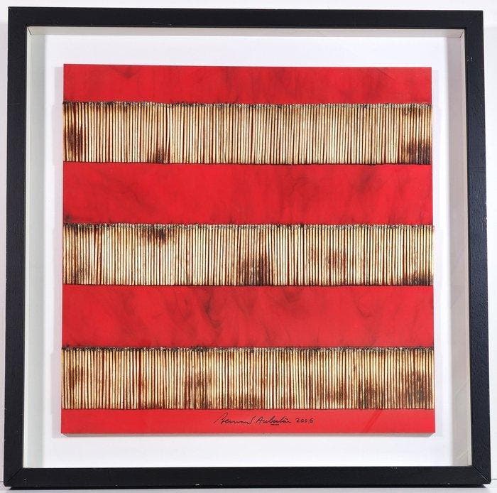 Bernard Aubertin (1934-2015) - Dessin de Feu sur Table Rouge, Antiquités & Art, Art | Peinture | Moderne