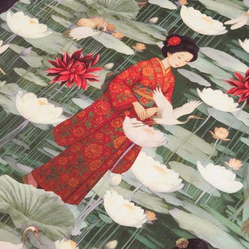 Panama-stof Lotus Garden Geisha – Oosterse Japanse