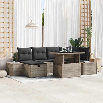 vidaXL Tuinbank Set 7 st Grijs poly rattan, Verzenden, Nieuw