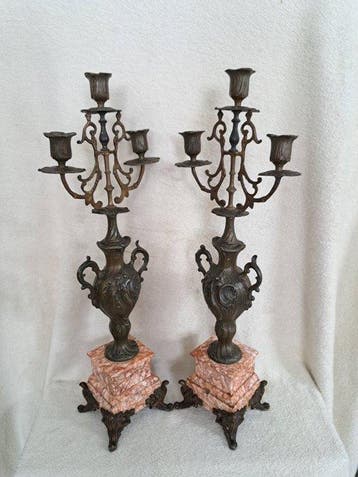Candélabre Bougeoirs de cheminée - Marbre, Régule, Laiton -