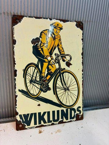 Wiklunds – emaille reclamebord met wielrenner - Emaille bord