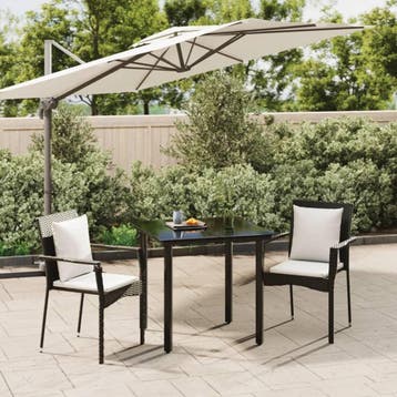 vidaXL 3-delige Tuinset met kussens poly rattan zwart, Verzenden, Tuinset