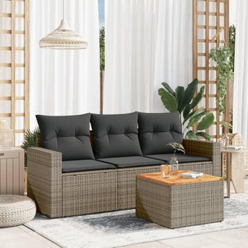 vidaXL 4-delige Loungeset met kussens poly rattan grijs, Verzenden, Nieuw, Loungeset