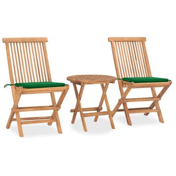 vidaXL 3-delige Tuinset inklapbaar met kussen massief, Verzenden, Nieuw, Tuinset
