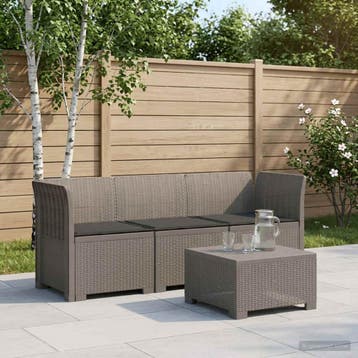vidaXL 3-Zits Tu bank met Kussens Rattan Look PP Lichtgrijs, Verzenden
