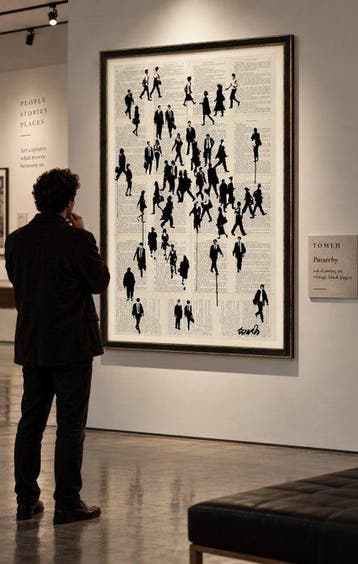 TOMEH - “Passerby” – Urban Series – Ink Drawing on Vintage