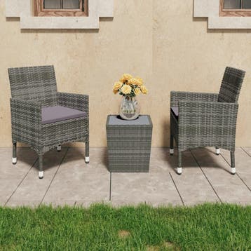 vidaXL 3-delige Bistroset poly rattan en gehard glas grijs, Verzenden, Nieuw