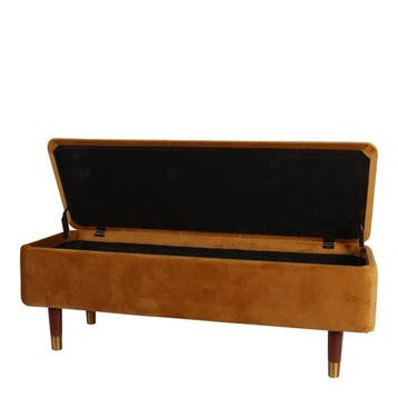 Pouf - Bois, Velours, Laiton - XL - Stockage 117 cm