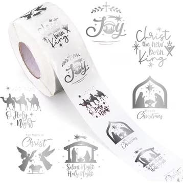 Sluitstickers kerstetiketten transparant zilver rond etiket