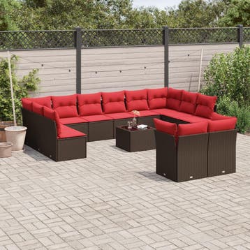 vidaXL 13-delige tuinbankset met kussens, bruin polyrotan, Verzenden, Nieuw