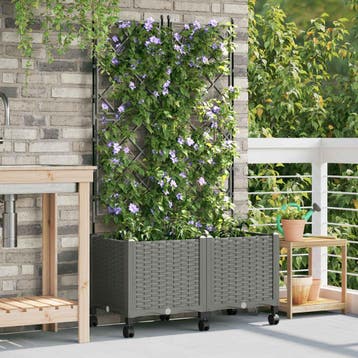 vidaXL Tuinsteker met schutting en wielen 2 st Lichtgrijs PP, Tuin en Terras, Bloempotten, Verzenden, Nieuw