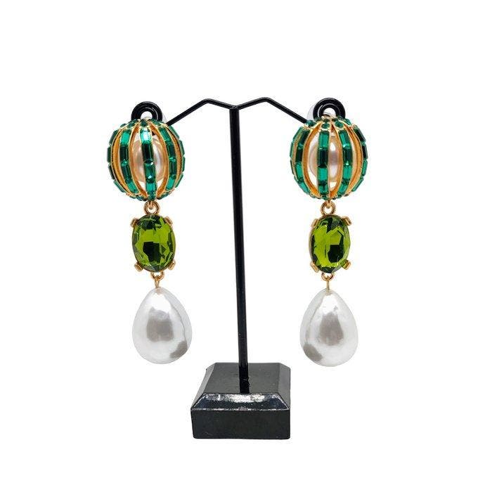 Oscar De La Renta - Verguld - Oorbellen - Feestelijk groen, Antiquités & Art, Curiosités & Brocante