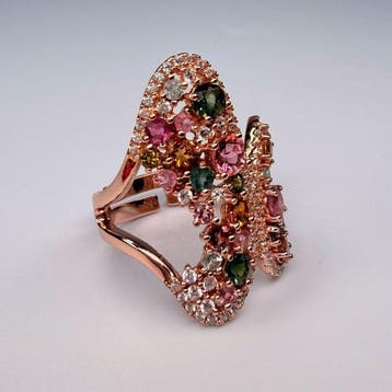 Sans prix de réserve - Bague Or rose 18K, argent 925 avec, Bijoux, Sacs & Beauté