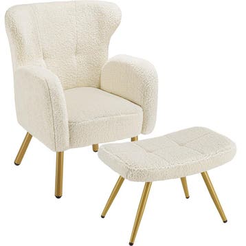 Fauteuil met voetenbankje Vänersborg Bouclé, dik gestoffeerd, Huis en Inrichting, Verzenden, Nieuw