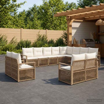vidaXL Tuinbank Set 12 st Beige poly rattan, Verzenden, Nieuw