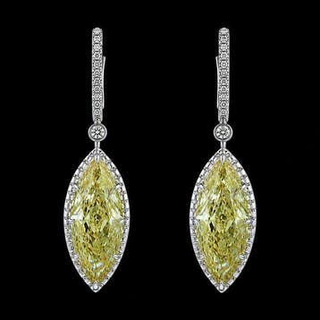 Oorbellen - 14 karaat Witgoud - 8.32ct. tw. Geel Diamant, Nieuw
