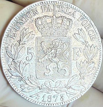 België. Leopold II. 5 Francs 1873 (Zonder minimumprijs)