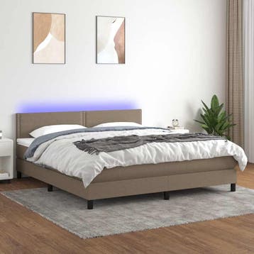 vidaXL Boxspring met matras en LED stof taupe 180x200 cm, Verzenden