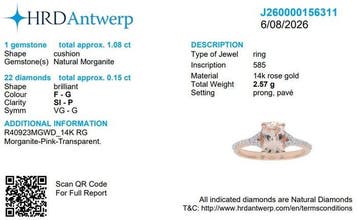 Ring - 14 karaat Roségoud - 1.08ct. tw. Morganiet - Diamant, Handtassen en Accessoires, Nieuw
