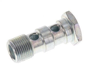 Boulon Banjo 2 voies en acier zingué avec filetage mâle, Verzenden