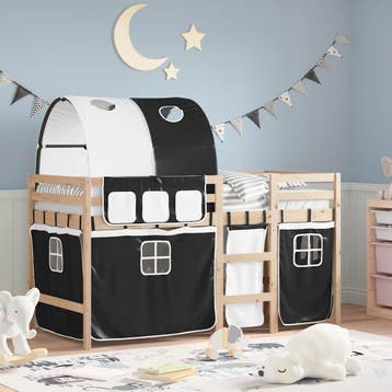 vidaXL Kinderhoogslaper met tunnel 90x190 cm grenenhout wit, Verzenden, Nieuw