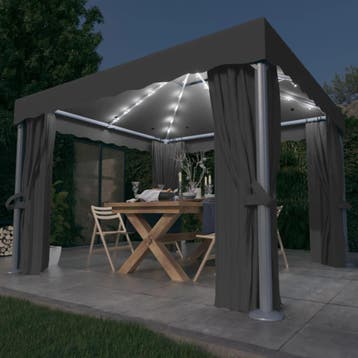 vidaXL Prieel met gordijn en LED-lichtslinger 3x3 m, Verzenden