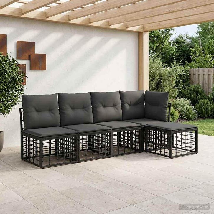vidaXL Buiten bank set Zwart Polyester, Tuin en Terras, Tuinsets en Loungesets, Nieuw, Verzenden