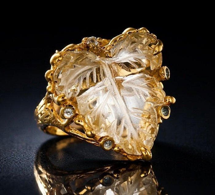 925 zilver - verguld - 28 ct citrien - topaas - Ring, Antiek en Kunst, Curiosa en Brocante