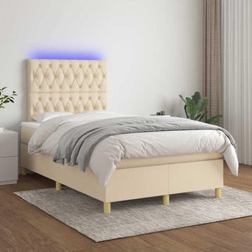 vidaXL Boxspring met matras en LED stof crèmekleurig 120x200, Verzenden