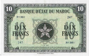 Maroc Marokko Pick 25 10 Francs 01/03/1944, Verzenden