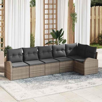 vidaXL Tuinbank Set 6 st Grijs poly rattan, Verzenden, Nieuw
