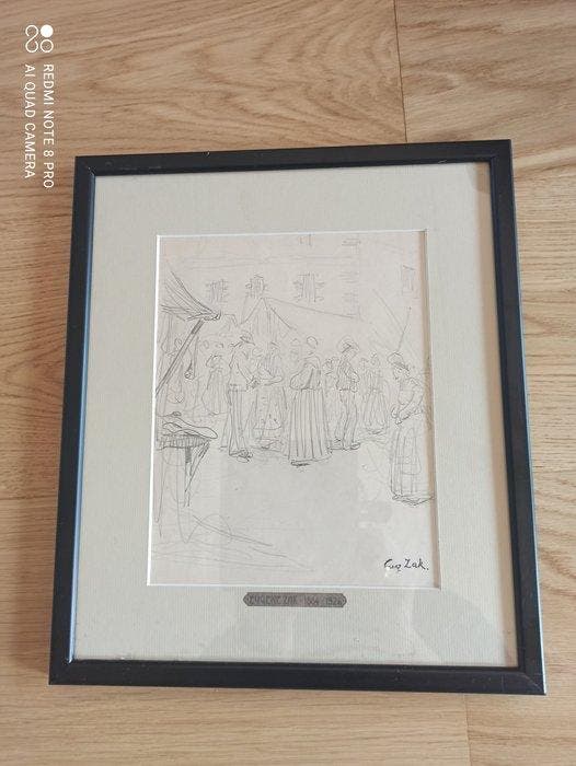 Eugene Zak (1884-1926) - Een genrescène in een stad., Antiquités & Art, Antiquités | Autres Antiquités