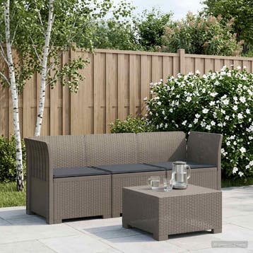 vidaXL 3-Zits Tu bank met Kussens Rattan Look PP Lichtgrijs, Verzenden