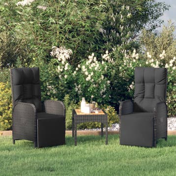 vidaXL Tuinstoelen 2 st verstelbaar met tafel poly rattan, Tuin en Terras, Verzenden, Nieuw