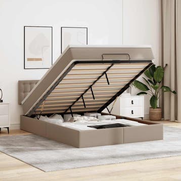vidaXL Bed poef met matrassen en LEDs 140x190cm kunstleer, Verzenden, Nieuw